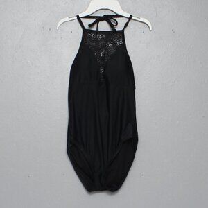 Mossimo crocheted lace halter black one piece swimsuit